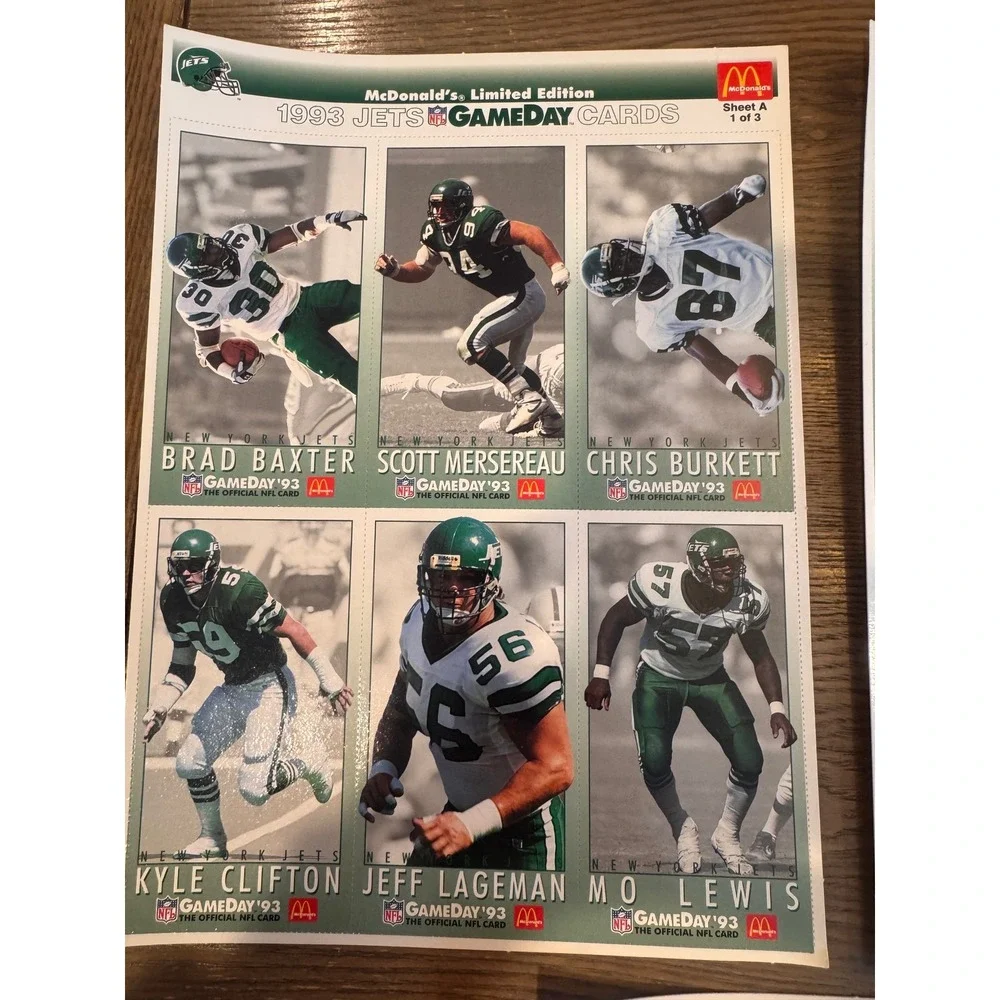 1993 McDonald's NFL Gameday Cards Complete Giants‎ & Jets Uncut Sheet Sets
